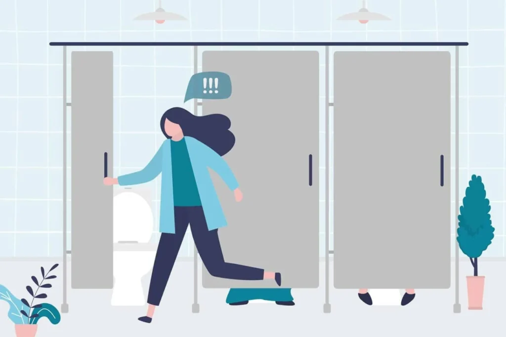 graphic of Urine incontinence South Kensington woman running to the toilet.