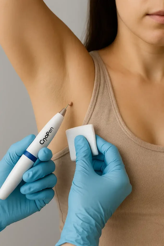 woman having cryopen to remove underarm skin tags South Kensington