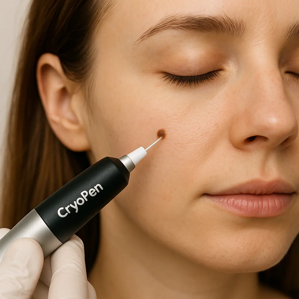 woman receiving facial mole removal South Kensington using cryopen
